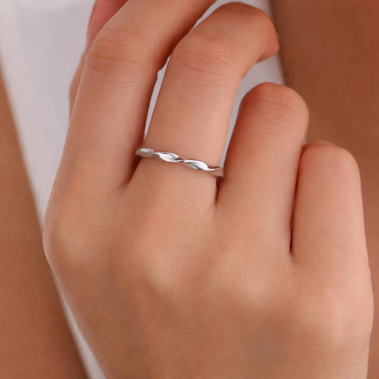 Twist Wave Ring in Sterling Silver, Size US 5- 8, Ripple Ring, Sterling Silver Twist Ring, Silver Skinny Ring