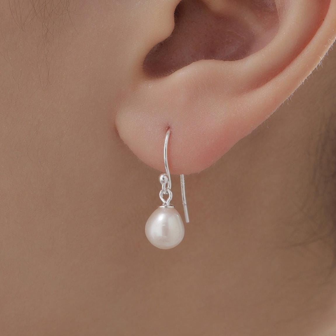 Genuine Tiny Droplet Freshwater Pearl Drop Hook Earrings in Sterling Silver, Silver or Gold, Delicate Pear Pearl Earrings, Genuine Pearls