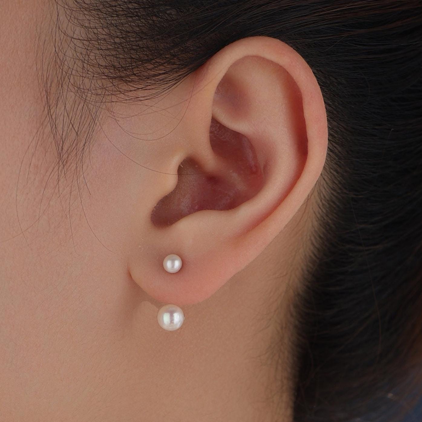 Sterling Silver Front and Back Stud Earrings Ear Jackets with Simulated Pearls, Simple and Elegant, Mother of Pearl Ear Jacket