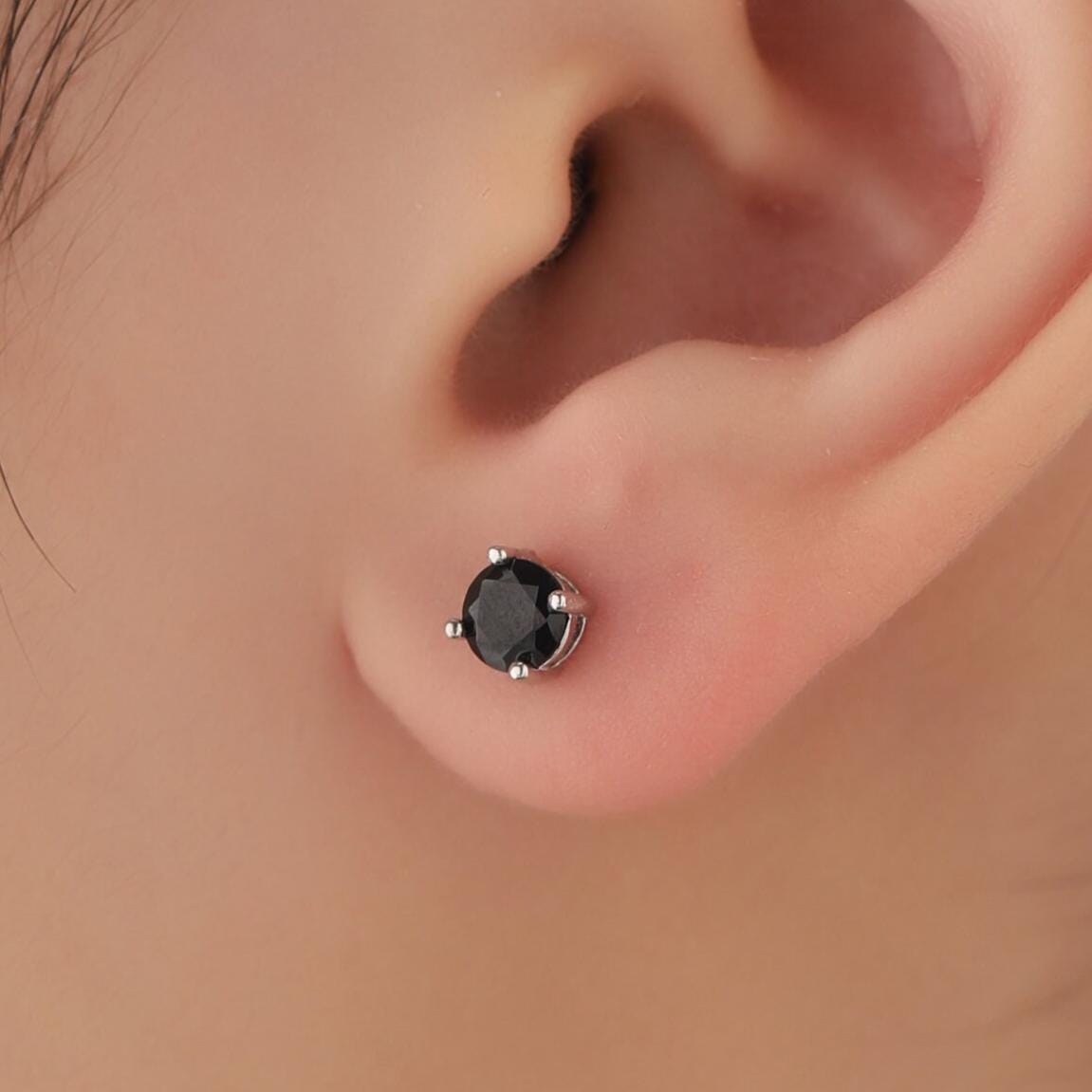 Tiny Black CZ Screw Back Earrings in Sterling Silver, 3mm or 4mm or 5mm CZ, Stacking Earrings, Black CZ Barbell Earrings, Helix Earrings