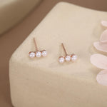 Natural Pearl Trio Stud Earrings in Sterling Silver, Freshwater Pearl Bar Earrings, Silver or Gold or Rose Gold, Pearl Earrings, Pearl Stud