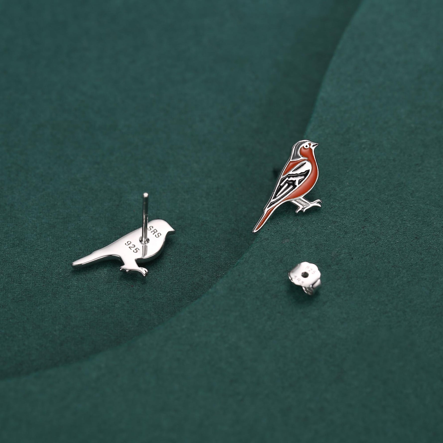 Sterling Silver Chaffinch Bird Stud Earrings
