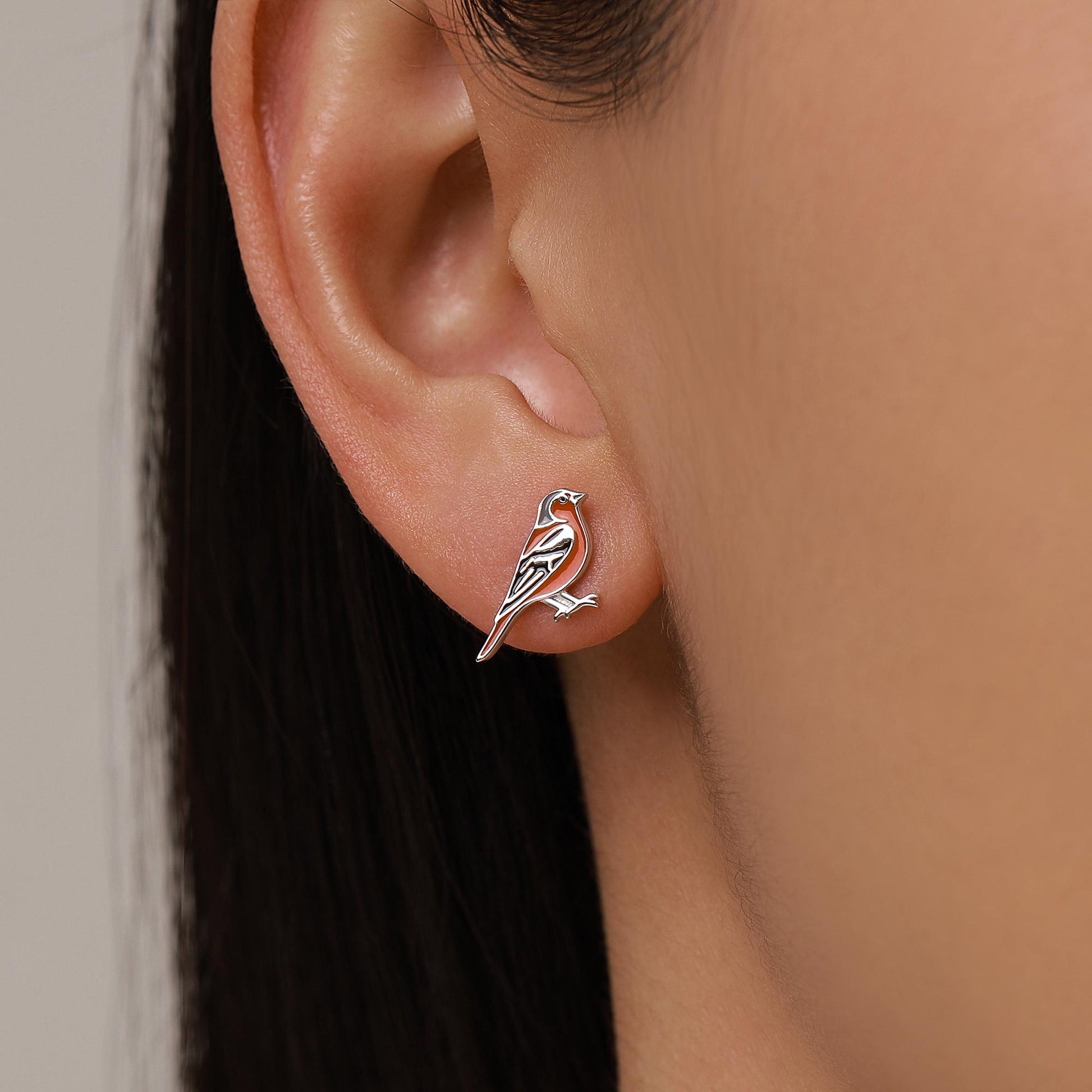 Sterling Silver Chaffinch Bird Stud Earrings