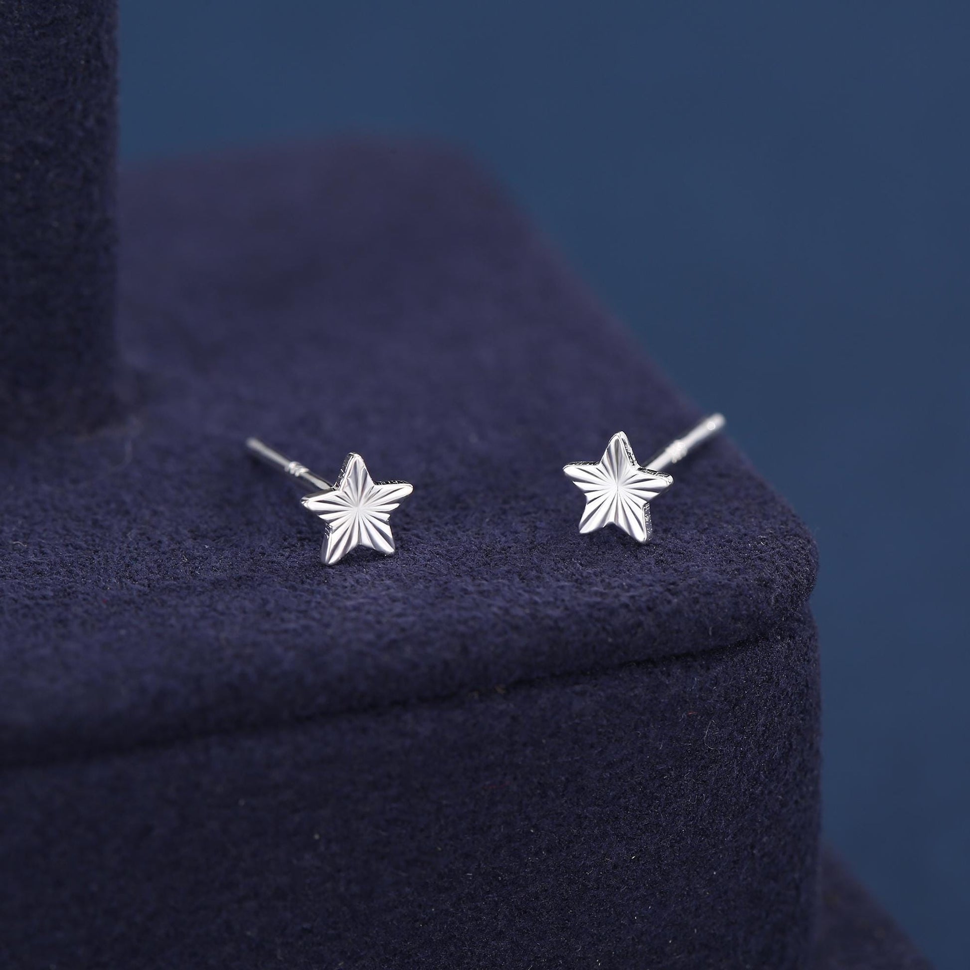 Sterling Silver Sunburst Star Stud Earrings