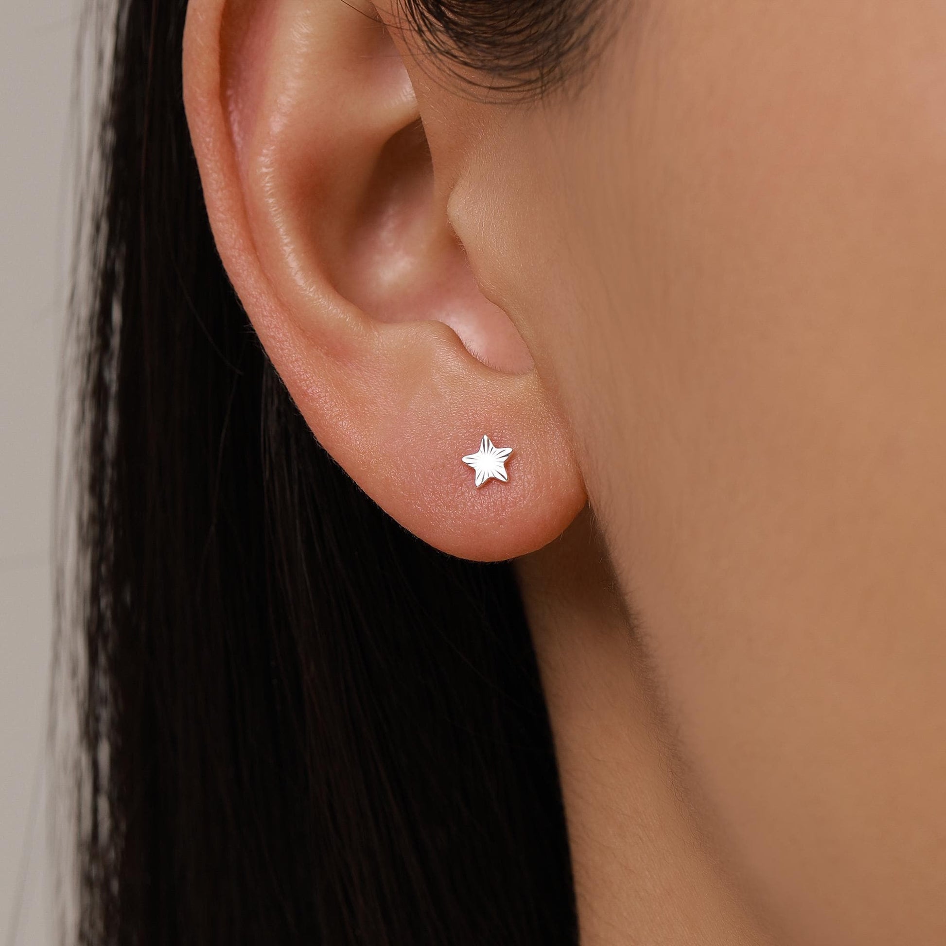 Sterling Silver Sunburst Star Stud Earrings