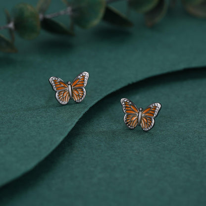 Sterling Silver Monarch Butterfly Stud Earrings