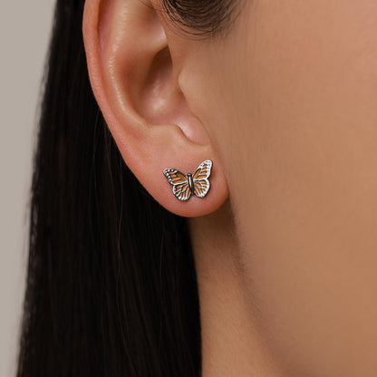 Sterling Silver Monarch Butterfly Stud Earrings