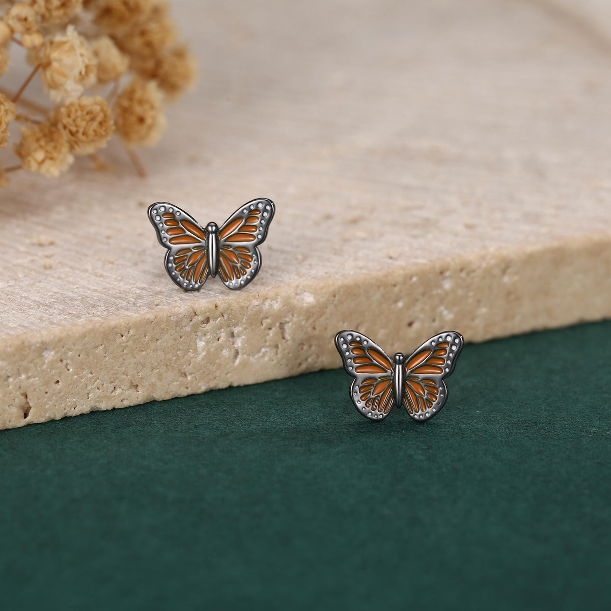 Sterling Silver Monarch Butterfly Stud Earrings