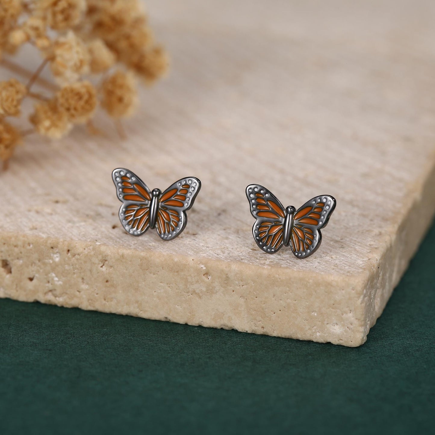 Sterling Silver Monarch Butterfly Stud Earrings