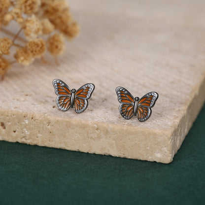 Sterling Silver Monarch Butterfly Stud Earrings