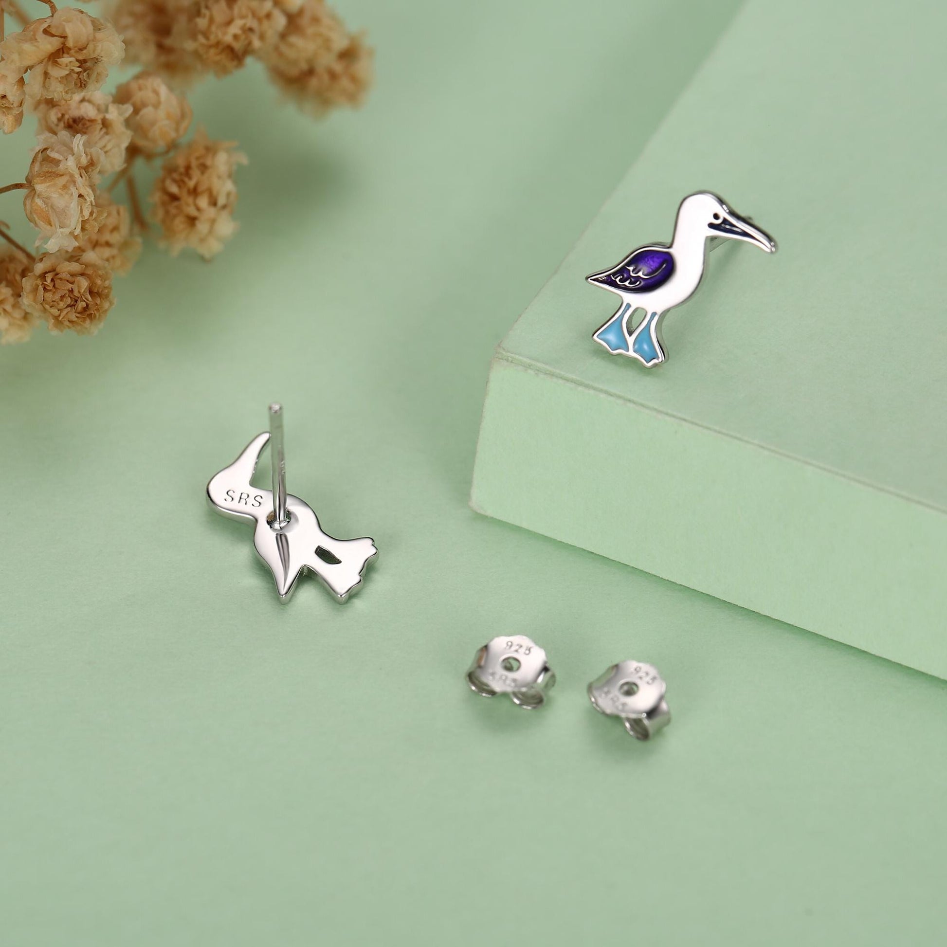 Sterling Silver Blue-Footed Booby Stud Earrings