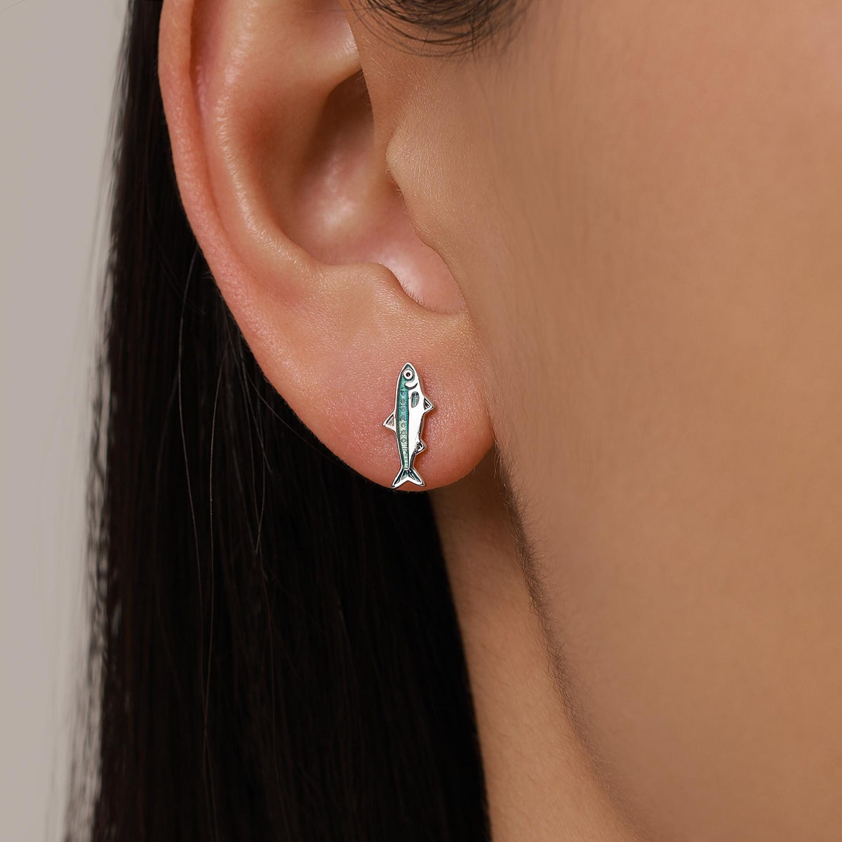 Sterling Silver Sardine Stud Earrings