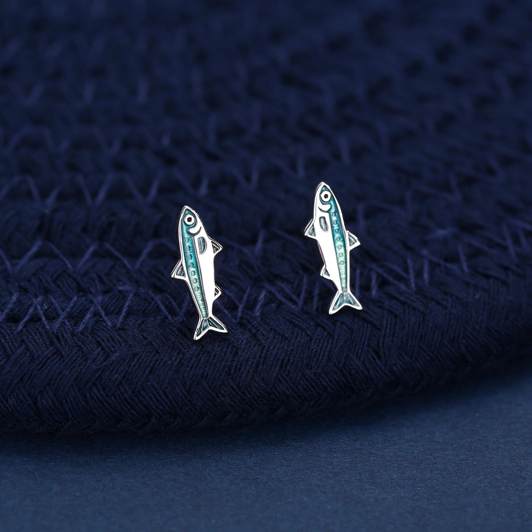 Sterling Silver Sardine Stud Earrings