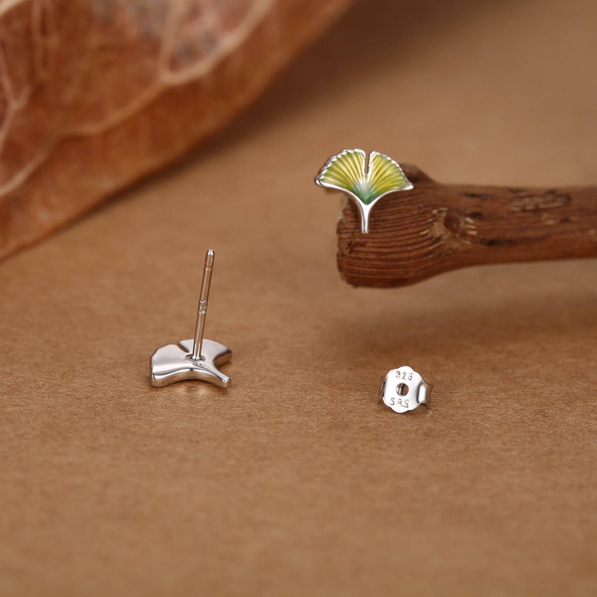 Sterling Silver Ginkgo Leaf Stud Earrings