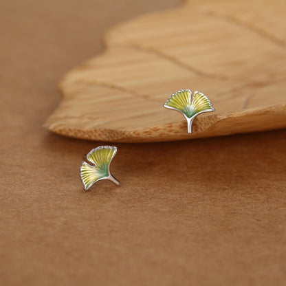 Sterling Silver Ginkgo Leaf Stud Earrings