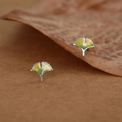 Sterling Silver Ginkgo Leaf Stud Earrings
