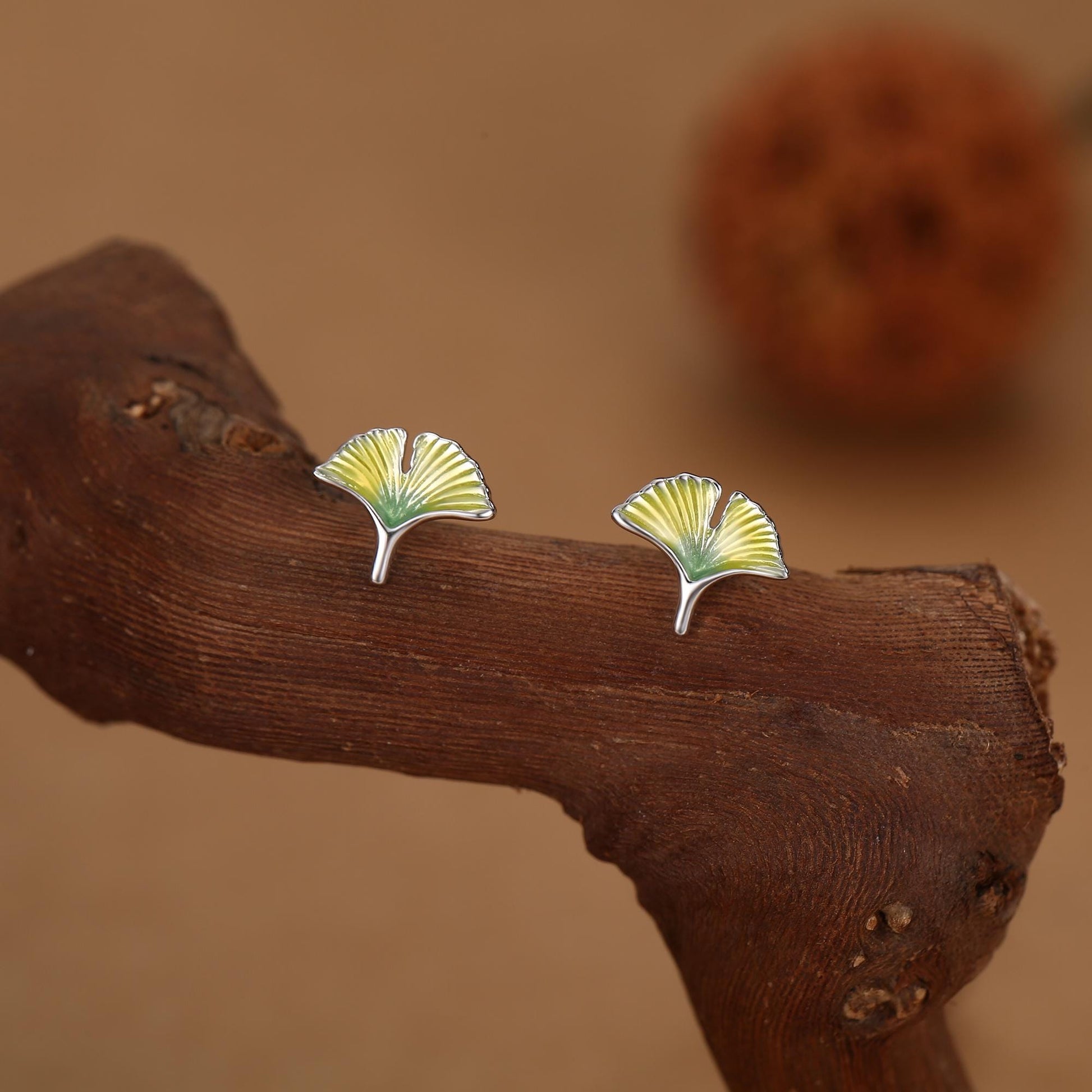 Sterling Silver Ginkgo Leaf Stud Earrings