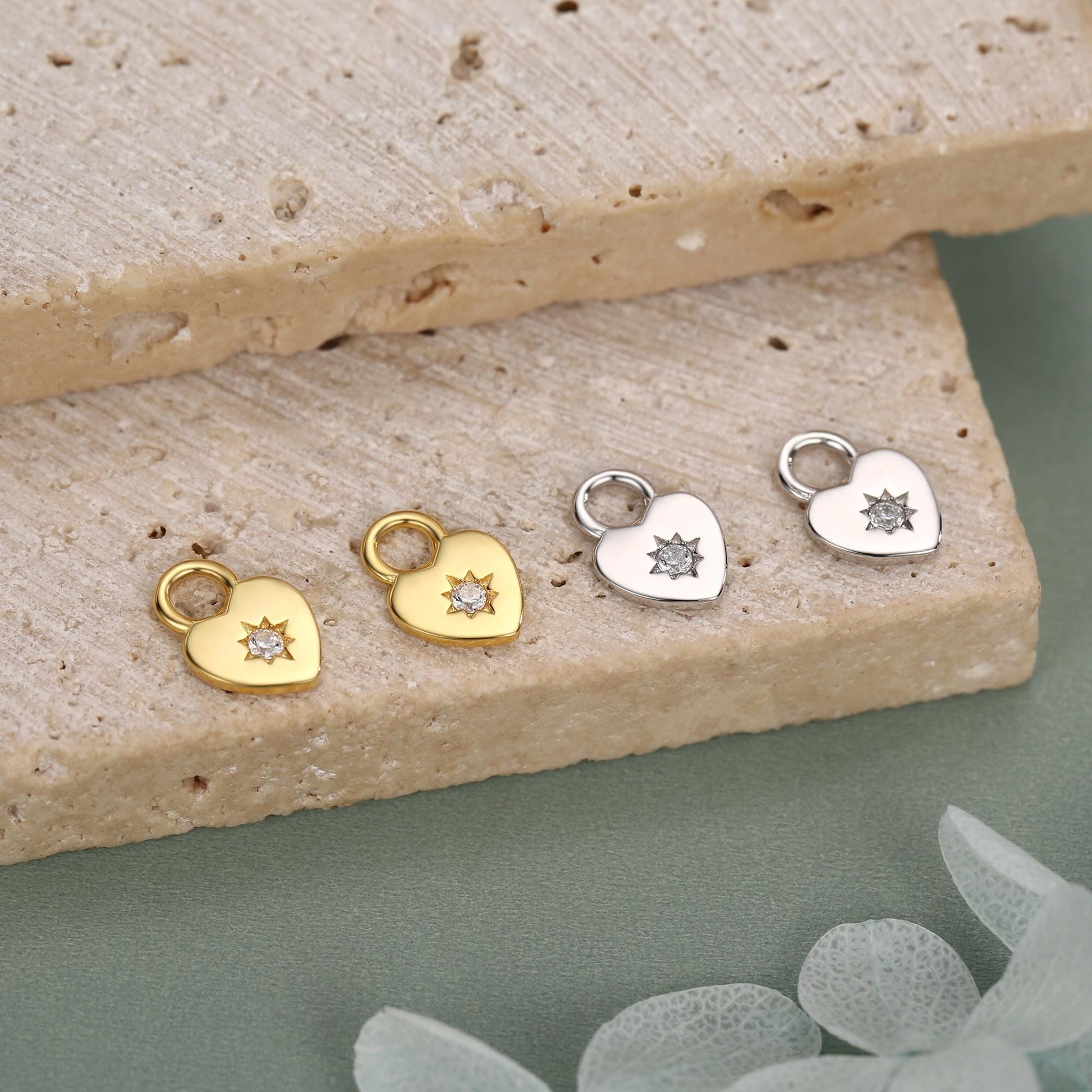 Sterling Silver Starburst Heart Charms for Hoop Earrings