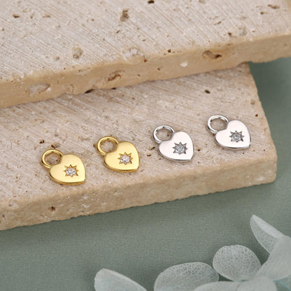 Sterling Silver Starburst Heart Charms for Hoop Earrings