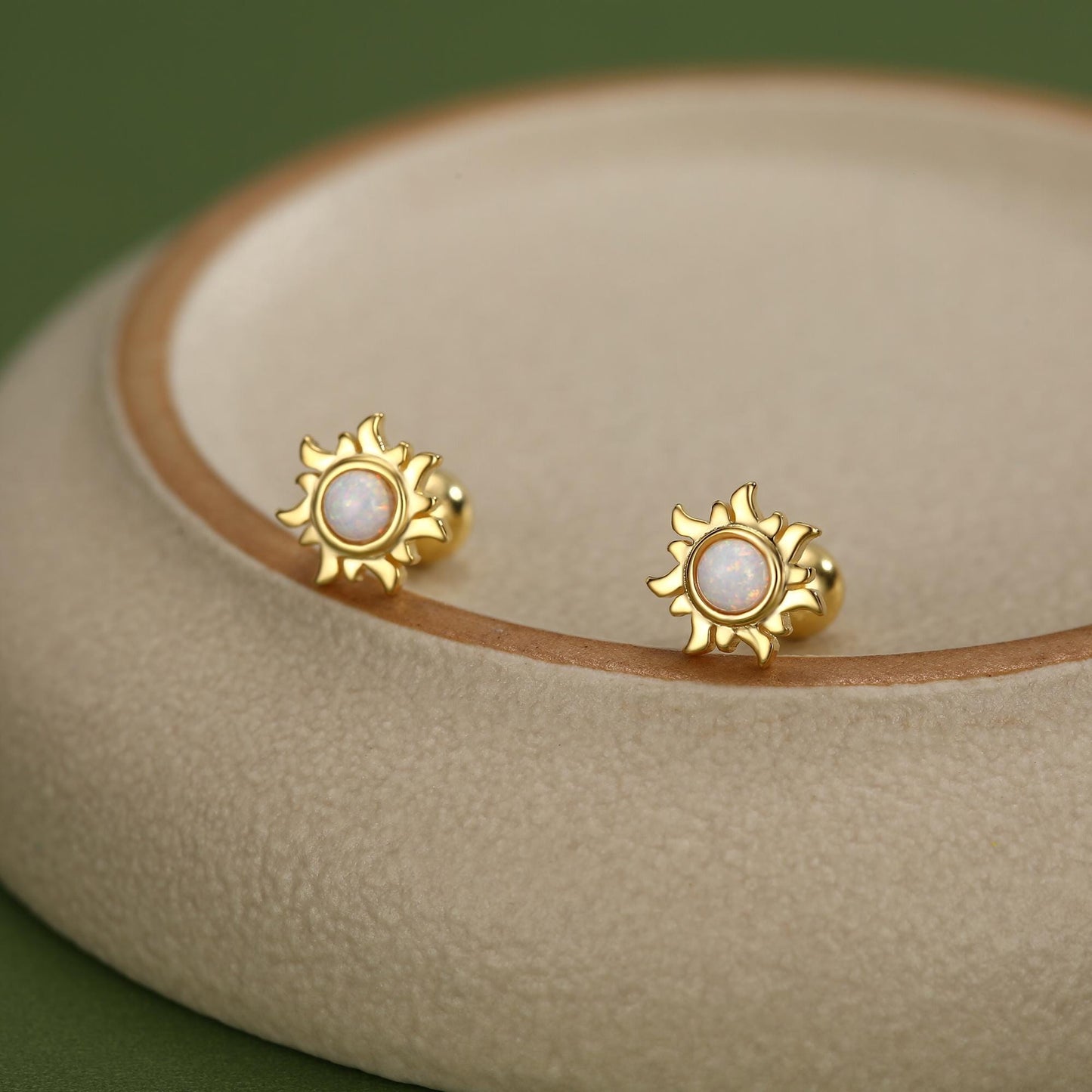 Sterling Silver Opal Sun 18G Screw Back Earrings with Ball Backs