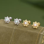 Sterling Silver Opal Sun 18G Screw Back Earrings with Ball Backs
