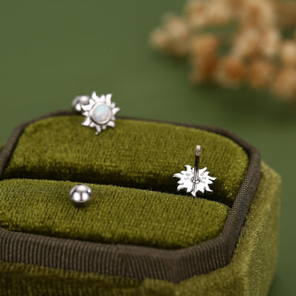 Sterling Silver Opal Sun 18G Screw Back Earrings with Ball Backs
