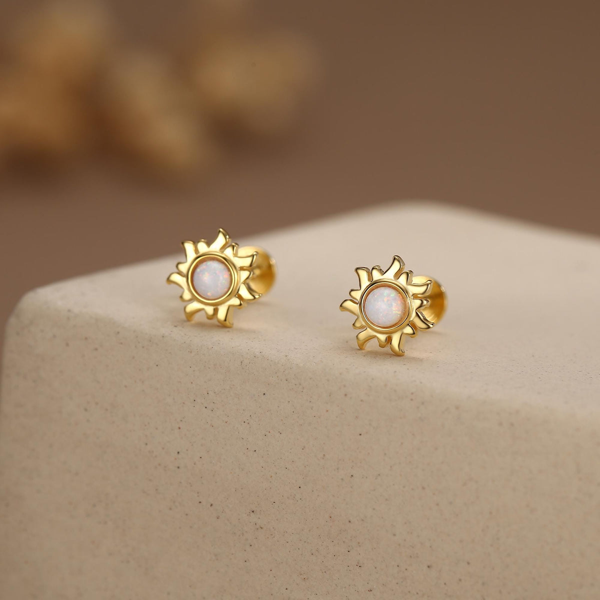 Sterling Silver Opal Sun 16G Flat Back Earrings