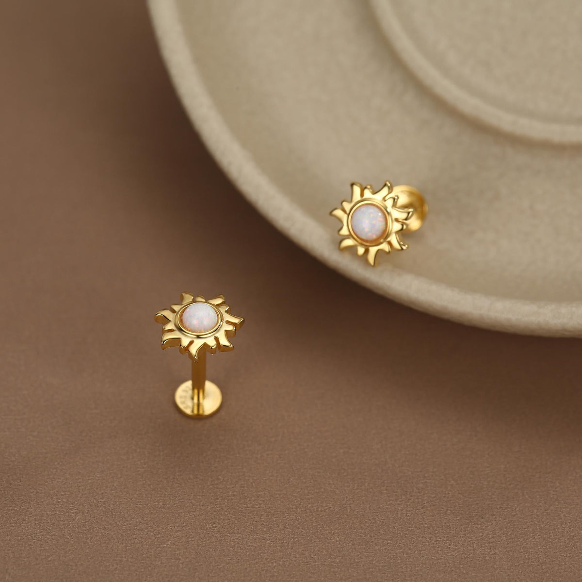 Sterling Silver Opal Sun 16G Flat Back Earrings