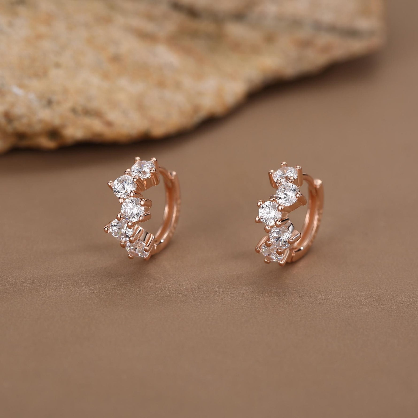 Star Constellation CZ Huggie Hoops in Sterling Silver, Silver or Gold or Rose Gold, 9mm Inner Diameter, CZ Cluster Hoops,