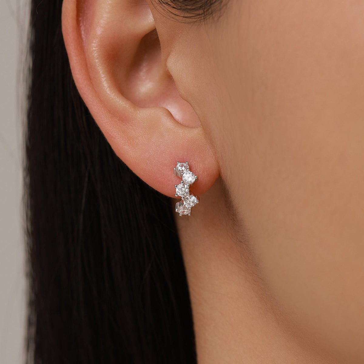 Star Constellation CZ Huggie Hoops in Sterling Silver, Silver or Gold or Rose Gold, 9mm Inner Diameter, CZ Cluster Hoops,