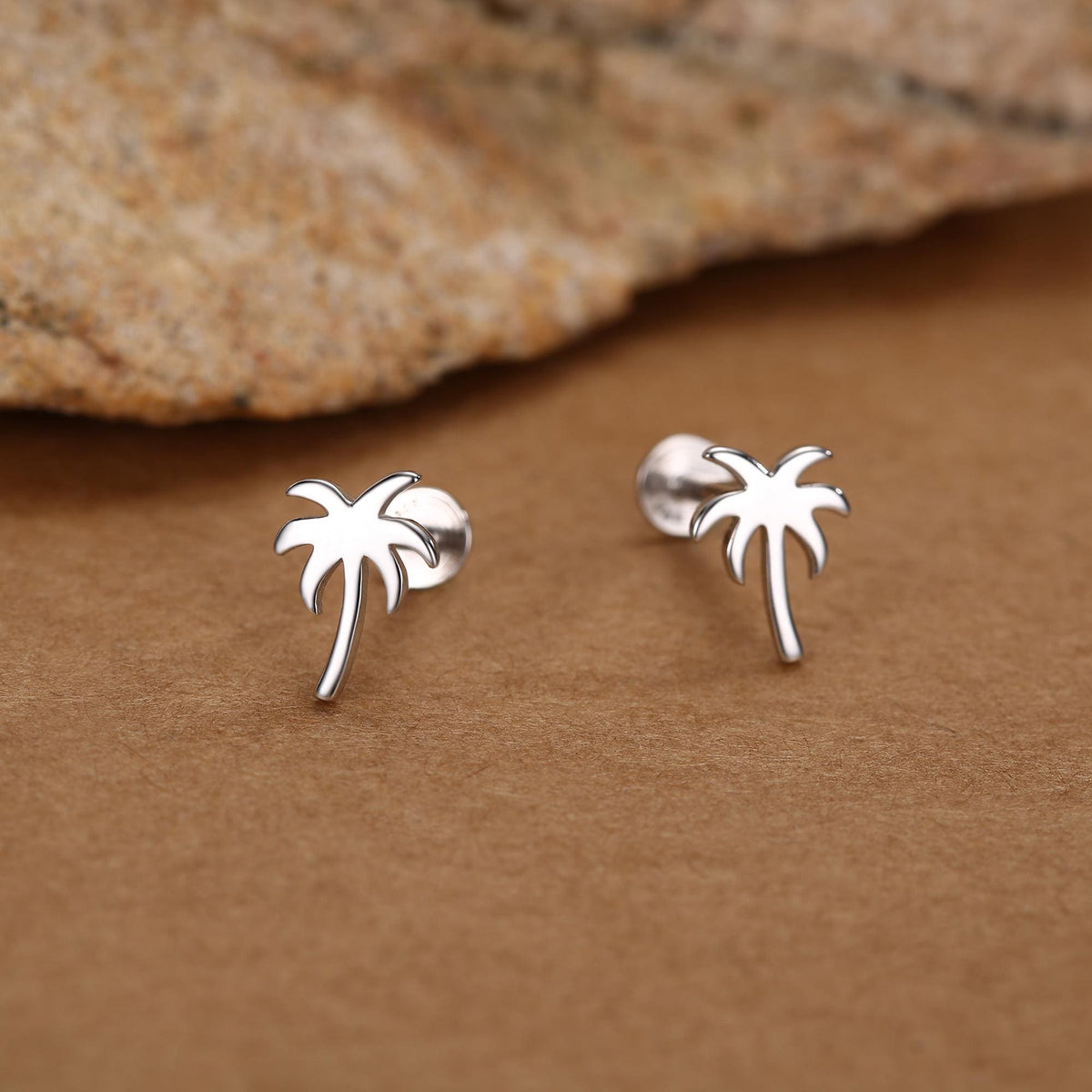Sterling Silver Palm Tree 16G Flat Back Earrings