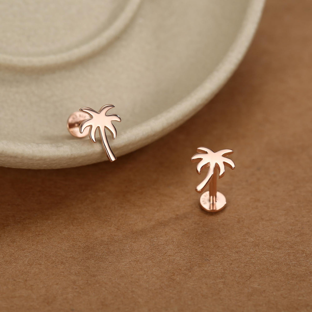 Sterling Silver Palm Tree 16G Flat Back Earrings