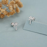 Sterling Silver Palm Tree 18G Screw Back Earrings with Ball Backs