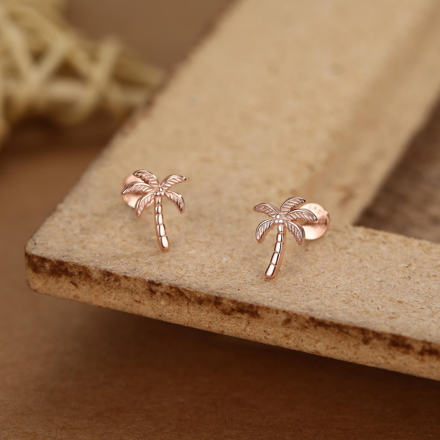 Palm Tree 16G Flat Back Earrings in Sterling Silver