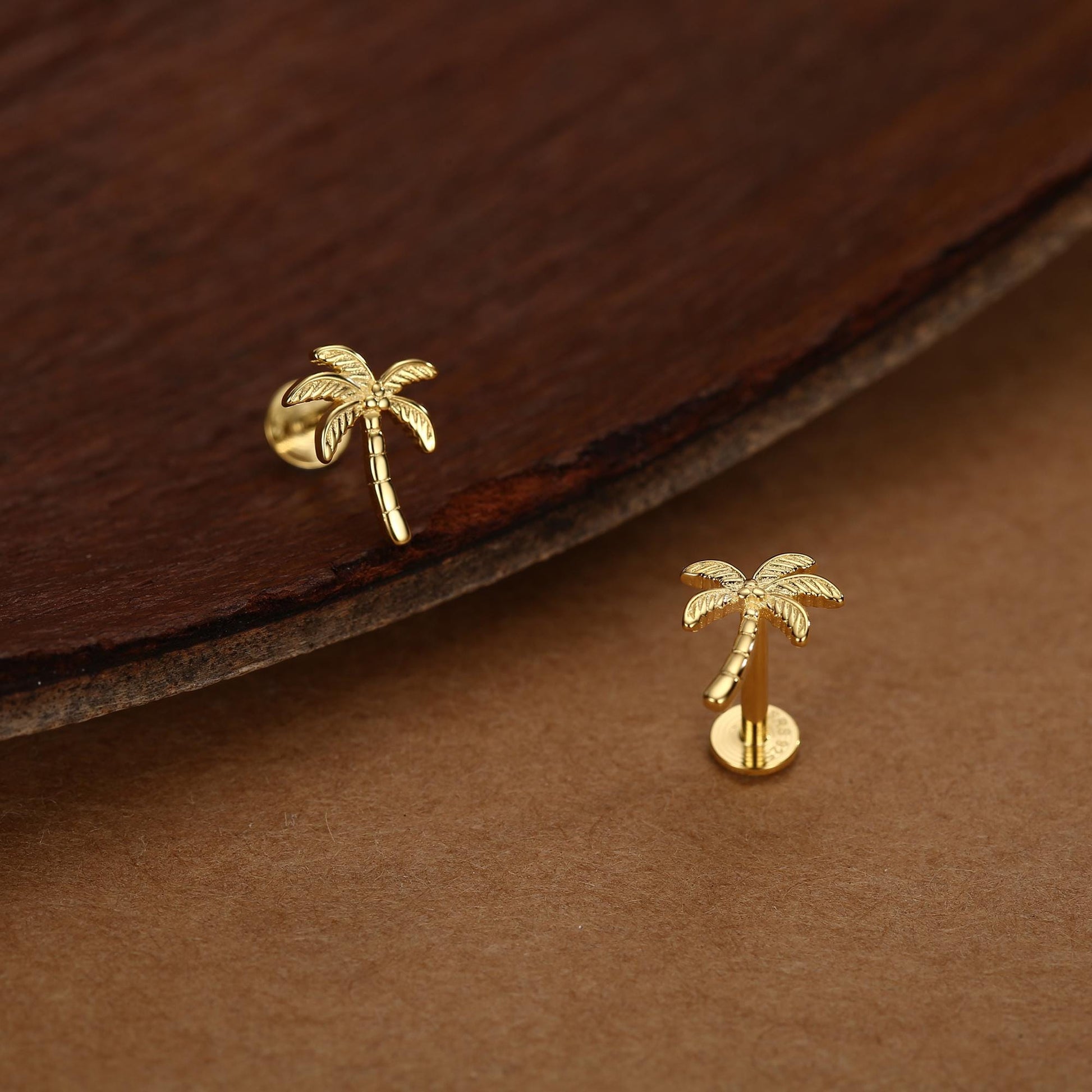 Palm Tree 16G Flat Back Earrings in Sterling Silver