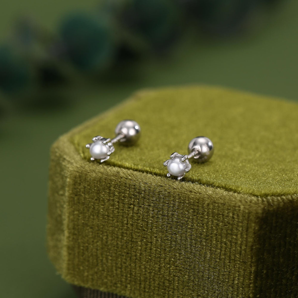 Sterling Silver Tiny Pearl 18G Screw Back Earrings with Ball Backs