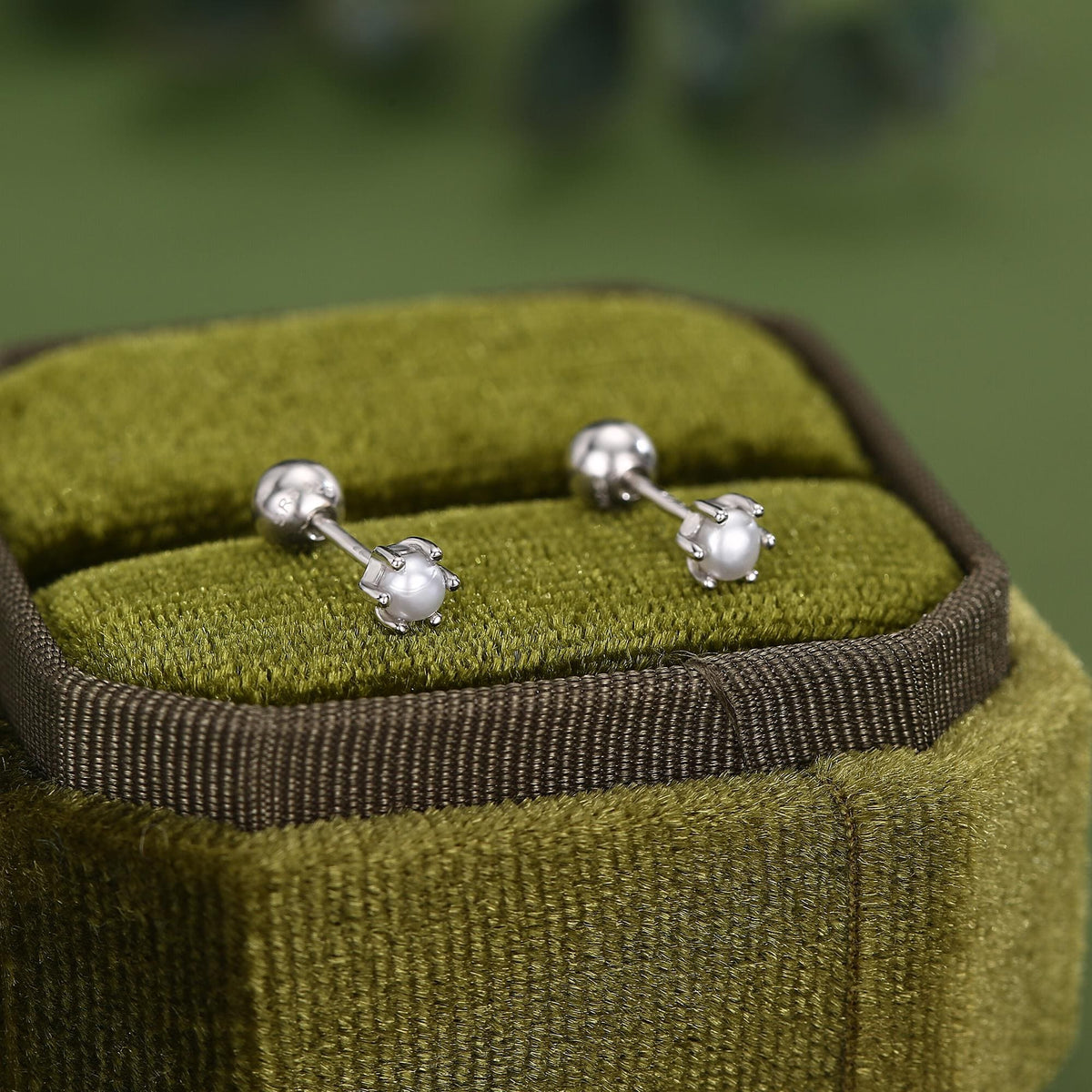Sterling Silver Tiny Pearl 18G Screw Back Earrings with Ball Backs