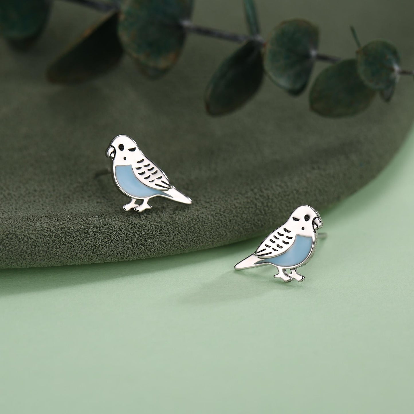 Sterling Silver Blue Enamel Budgie Stud Earring