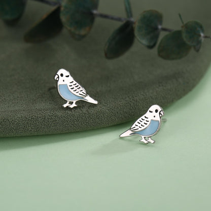 Sterling Silver Blue Enamel Budgie Stud Earring