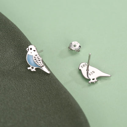 Sterling Silver Blue Enamel Budgie Stud Earring
