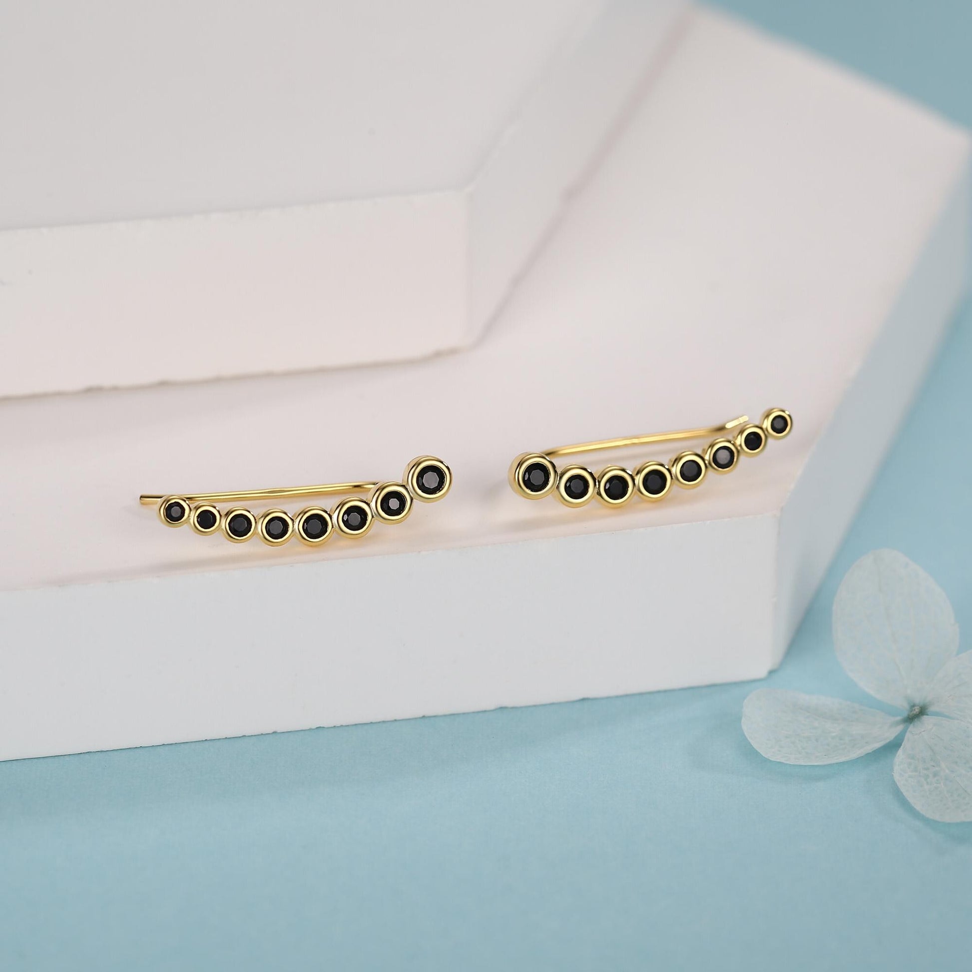 Pebble Black CZ Crawler Earrings in Sterling Silver, Silver or Gold, Dotted Ear Crawlers, Dots Crawler, Bobble Crawlers