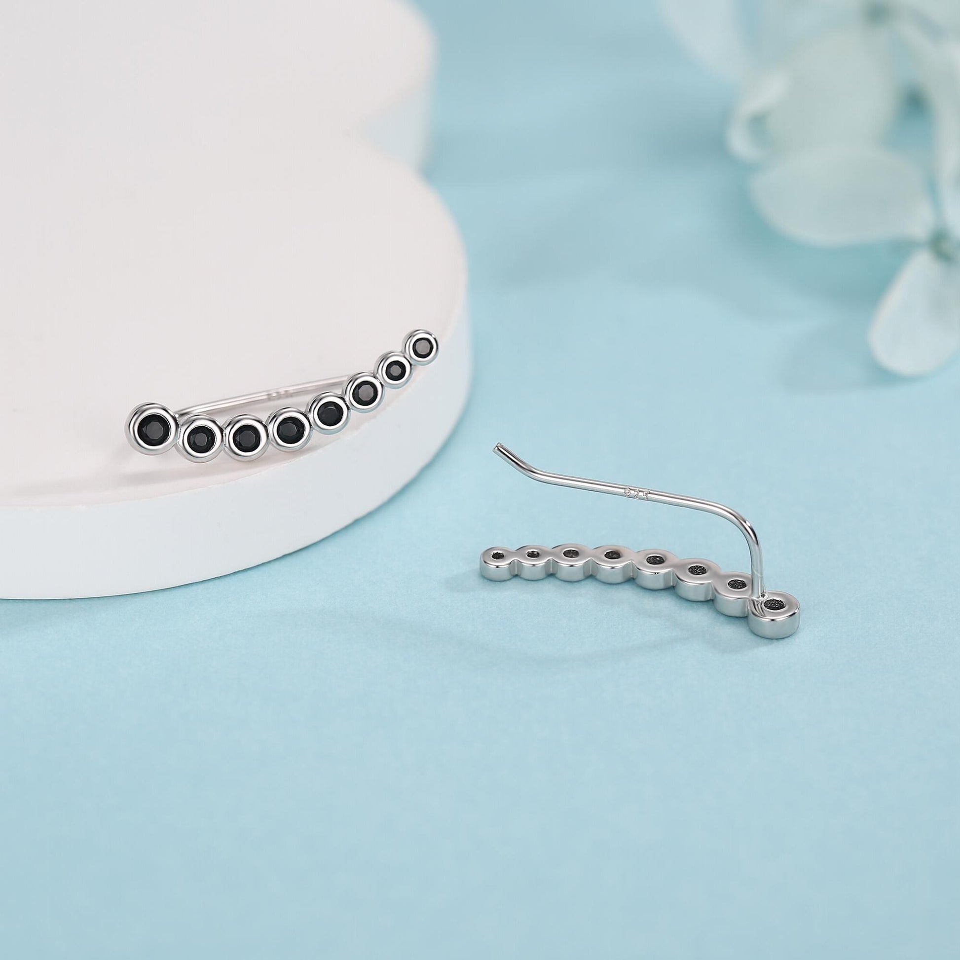 Pebble Black CZ Crawler Earrings in Sterling Silver, Silver or Gold, Dotted Ear Crawlers, Dots Crawler, Bobble Crawlers