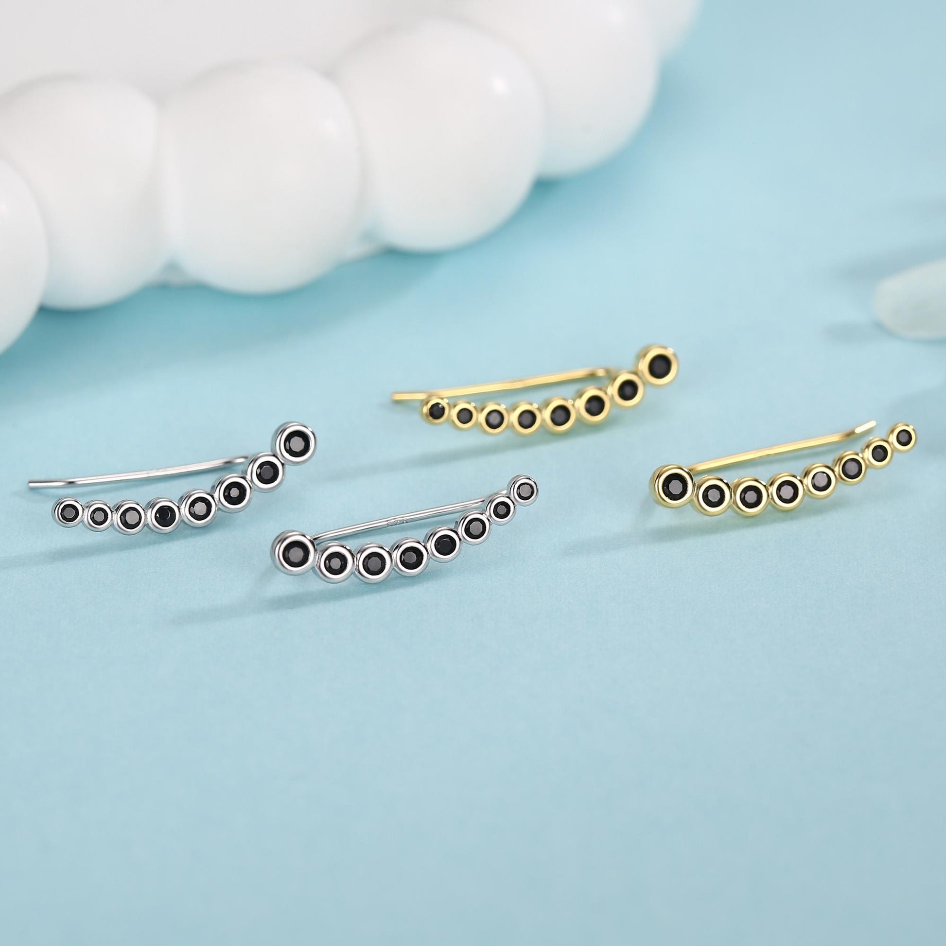 Pebble Black CZ Crawler Earrings in Sterling Silver, Silver or Gold, Dotted Ear Crawlers, Dots Crawler, Bobble Crawlers