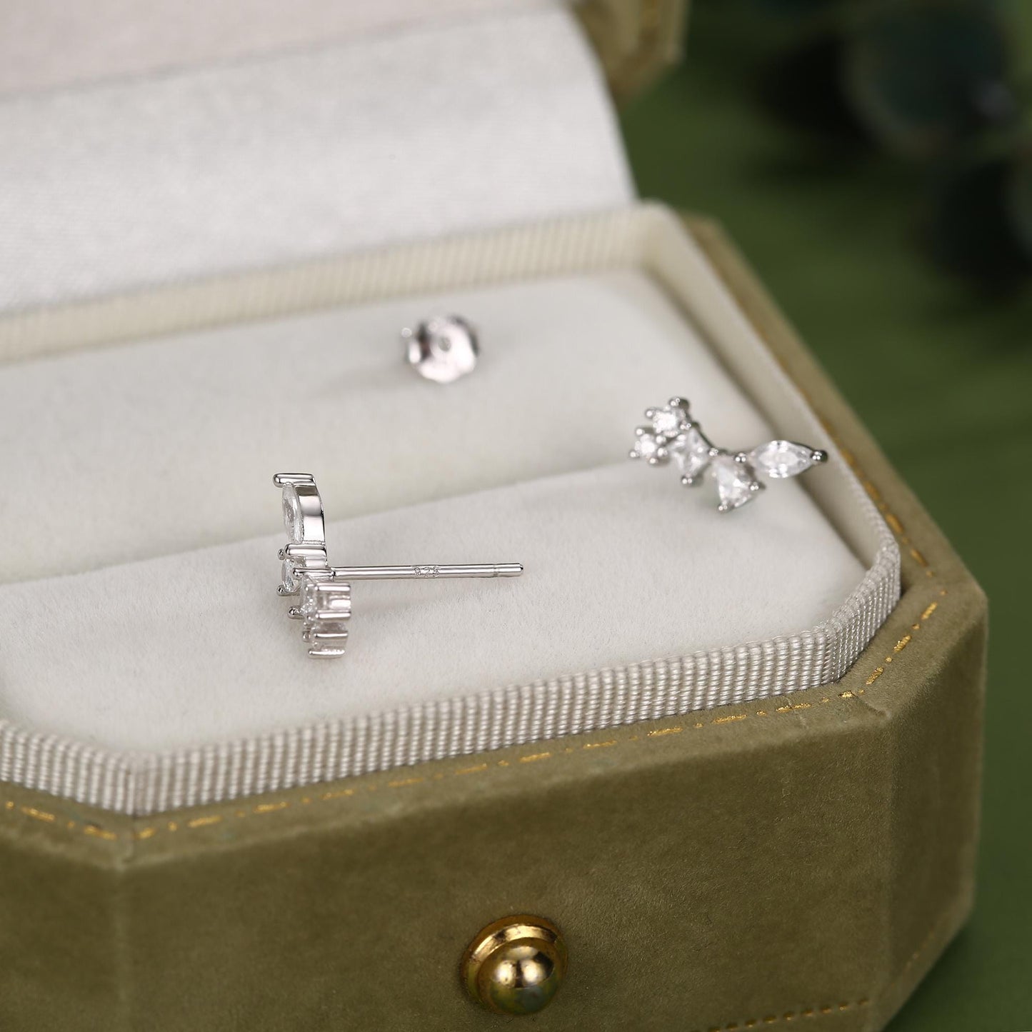 Clear CZ Cluster Stud Earrings in Sterling Silver, Silver or Gold, Geometric Marquise Cluster Earrings, CZ Wing Earrings, Mini Crawler