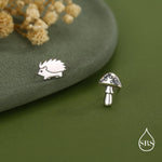 Mismatched Mushroom and Hedgehog Stud Earrings in Sterling Silver, Silver or Gold Finish, Oxidised Small Hedgehog and Mushroom Earrings
