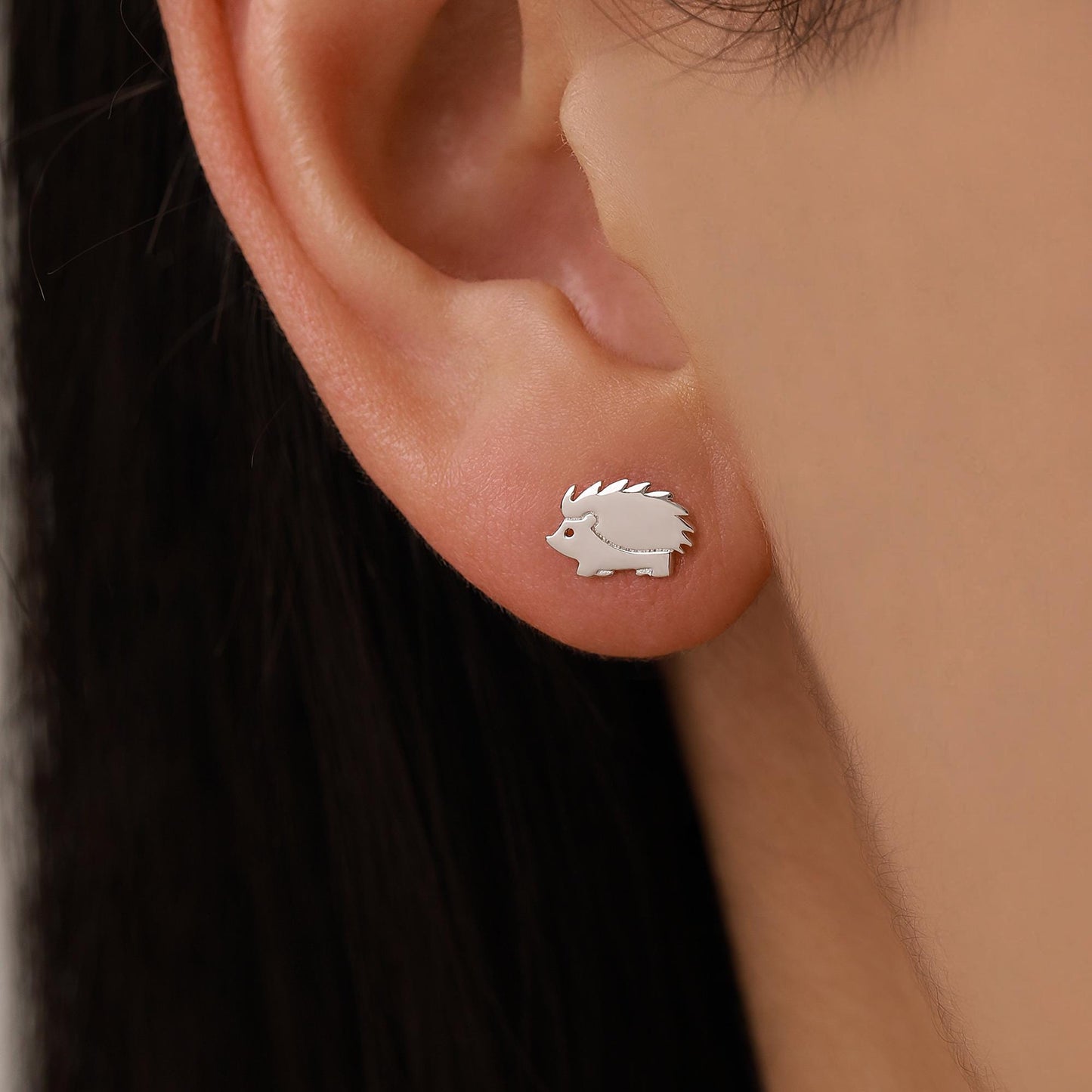 Hedgehog Stud Earrings in Sterling Silver, Silver or Gold, Cute Fun and Quirky Animal Jewellery, Woodland Inspired.