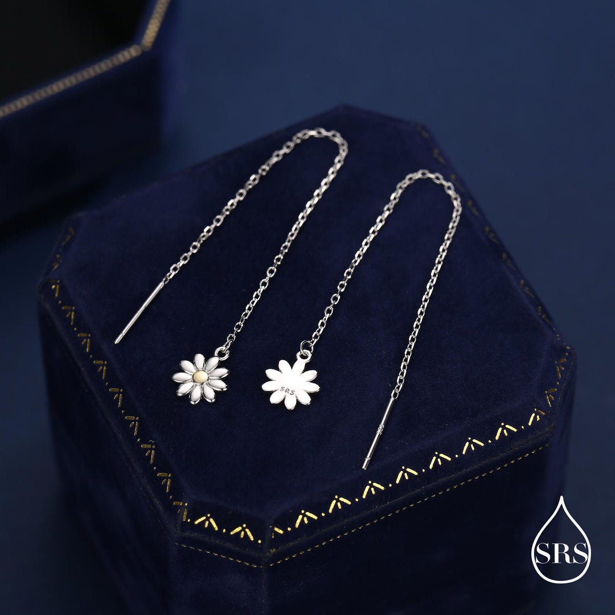 Sterling Silver Tiny Daisy Flower Ear Threaders, Flower Threader Earrings, Daily Dangle Earrings, Daisy Earrings