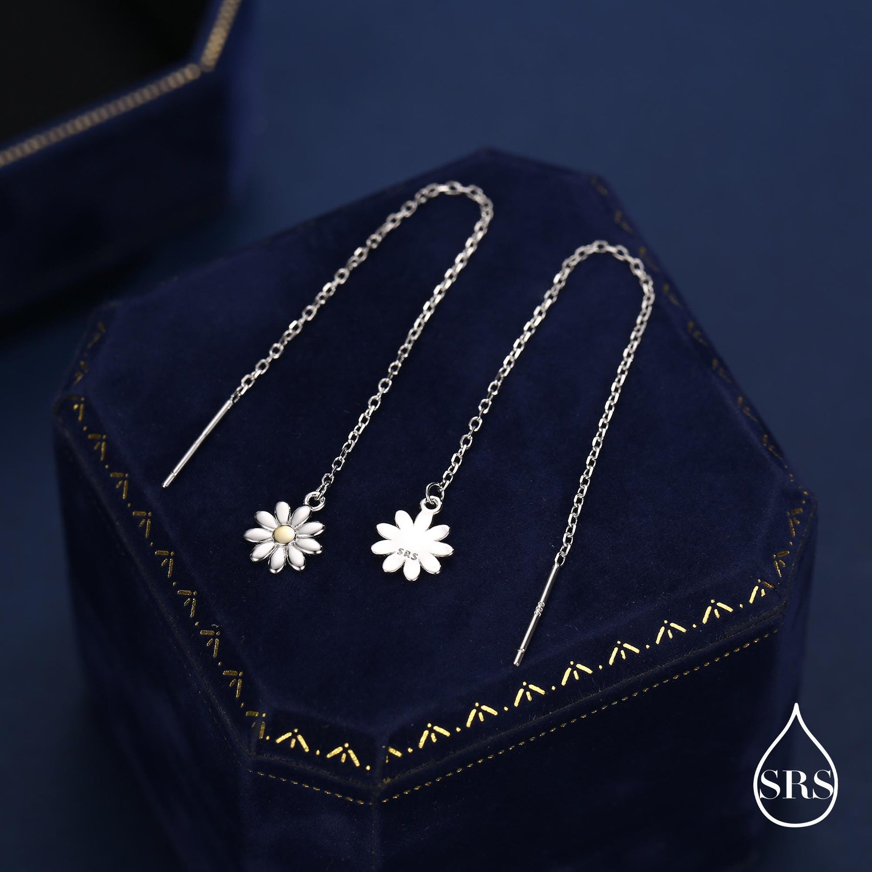 Sterling Silver Tiny Daisy Flower Ear Threaders, Flower Threader Earrings, Daily Dangle Earrings, Daisy Earrings