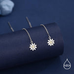 Sterling Silver Tiny Daisy Flower Ear Threaders, Flower Threader Earrings, Daily Dangle Earrings, Daisy Earrings