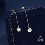 Sterling Silver Tiny Daisy Flower Ear Threaders, Flower Threader Earrings, Daily Dangle Earrings, Daisy Earrings